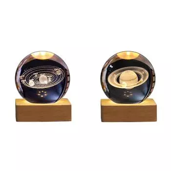 LF# 3D гравированный маленький стеклянный шар декоративный USB зарядка для спальни декор (солнечная система