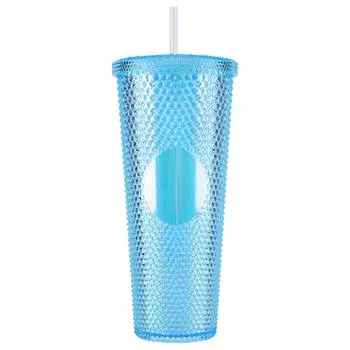LF # 710 мл Пластиковый стакан для воды соломенной чашки с крышкой для дома и на открытом воздухе (синий)