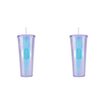 LF # 710 мл Пластиковый стакан для воды соломенной чашки с крышкой для дома и на открытом воздухе (фиолетовый)