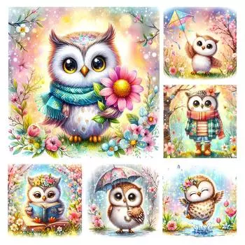 LF# Полная вышивка Эко-хлопковая нить 18CT Напечатанная Сова Набор для вышивки крестом Искусство 1