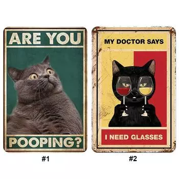 LF# Винтажная металлическая пластина с изображением кошки, прямоугольная железная картина, настенное искусство, домашний бар, декор 1