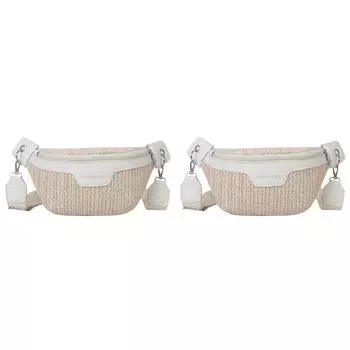 LF# Women Crossbody Bag Summer Straw Female Clutch for Birthday Gift (White)