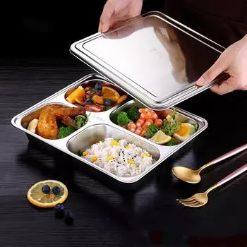 LFGB сертифицированный 304 нержавеющая сталь коробка для еды 5 решеток и 4 решетки усиленная обеденная тарелка для школьной столовой