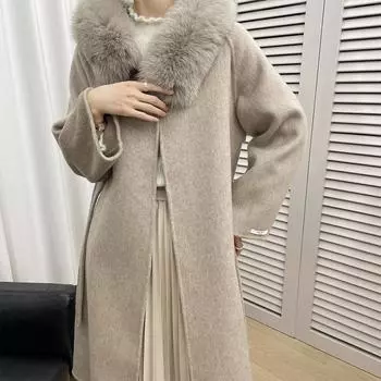 Ли Чжици темперамент знаменитость большой меховой воротник двухстороннее шерстяное пальто зимняя одежда новое свободное шерстяное шерстяное пальто 230982 S (recommended 80-57.5 kg) светло-серый