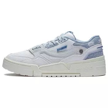 Li Ning 001 Btc Prm Ткань Синтетическая кожа Коровий спилок Износостойкие дышащие низкие кроссовки для скейтбординга Женские кроссовки Белый Синий AGCT004-1 35