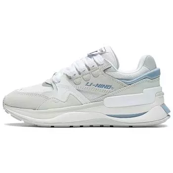 Li Ning 001 Ткань Синтетическая Кожа Амортизация Нескользящие Износостойкие Низкие Спортивные Повседневные Туфли Женские Кроссовки Белый Синий AGCS110-1 37