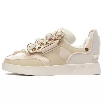 Li-Ning 1990 Classic Thick Sole Non-Slip Wear-Resistant Low-Top Skate Shoes Women sneaker Off-White ALFS174-2 38