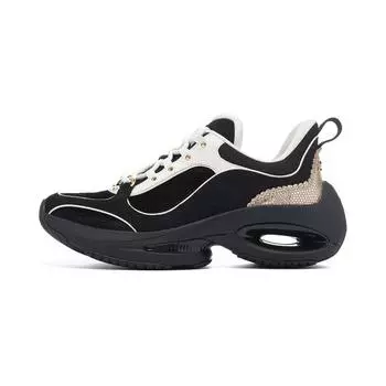 Li-Ning 1990 Heart Dance Lightweight High Resilience Shock Absorbing Wear Resistant Low Top Casual Shoes Women sneaker Black Light-Gold ALFU002-3 36