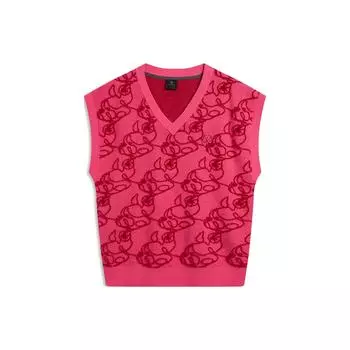 Li Ning 2023 Осень Зима Новый жилет Wade Series с V-образным вырезом и принтом в виде мультфильма, мужской жилет ярко-розового цвета AMVT029-10 S