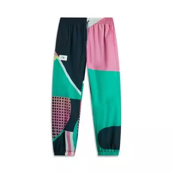 Li Ning 2024 Honor Color Block средней посадки удобные дышащие универсальные брюки-джоггеры унисекс темно-синие медно-зеленые с принтом AYKU937-2 XL