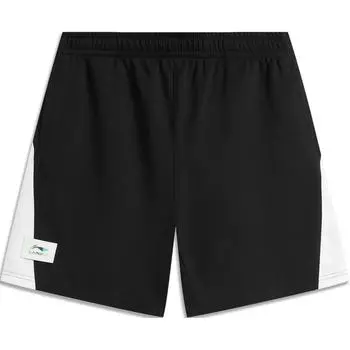 Li Ning 2024 Honor Series Color Block средней посадки удобные дышащие свободные прямые повседневные шорты унисекс шорты черный стандартный-белый AKSU955-2 XS