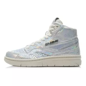 Li Ning 937 Deluxe Hi Удобные повседневные высокие ретро баскетбольные кроссовки женские кроссовки серебристые AGBR080-2 36