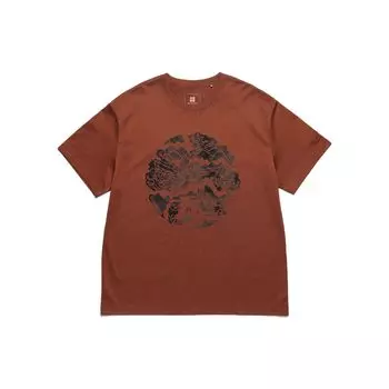 Li Ning Футболка унисекс с абстрактным узором и принтом с круглым вырезом и короткими рукавами, коричневая AHSS167-3 XL