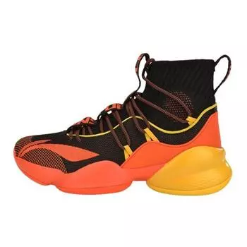 Li Ning Air Raid 5 Playoff Вязаные Амортизирующие Нескользящие Легкие Баскетбольные Кроссовки Хайтопы Мужские кроссовки Черно-Оранжевые ABAP023-6 41