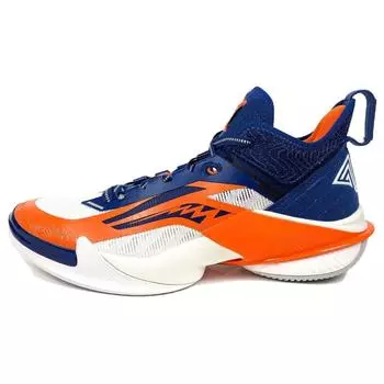 Li-Ning Air Strike 10 Удобные модные амортизирующие баскетбольные кроссовки среднего размера для мужчин, синие, оранжевые, ABAT089-9 41