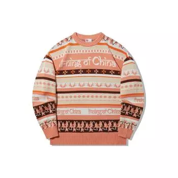 Li Ning All Over Letter Print Loose Fit Pullover Long Sleeve Knit Sweeper Unisex Sweeper Sunset-Orange AMBT129-2 M