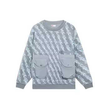 Li Ning All Over Letter Printed Pullover Neck Pullover Hooded Unisex Sweatshirt Rock-Gray AWDSC69-2 XL