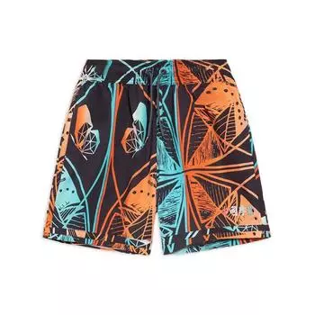 Li Ning All Over Print Abstract Pattern Drawstring Loose Sports Shorts Women shorts Earth-Gray AKSS018-1 XS