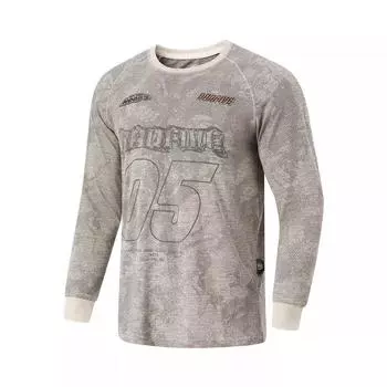 Li-Ning All Over Print Letter Crew Neck Breathable Versatile Long Sleeve T-Shirt Men Tops Rock-White Gray ATLU077-2 L
