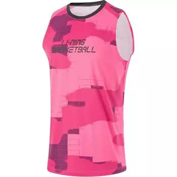 Li Ning All Over Print Letter Round Neck Удобный дышащий повседневный баскетбольный жилет для мужчин, топы красного и фиолетового цвета AAYU067-5 L