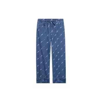 Li Ning All Over Print Straight Leg Washed Denim Jeans Women Jeans Light-Blue-Denim AJQT014-1 M