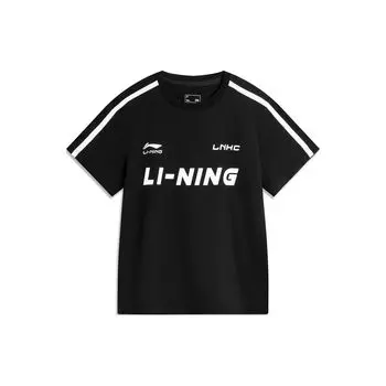 Li-Ning American Vintage Letter Logo Print Round Neck Soft Comfortable Short Sleeve T Shirt Women Tops Black AHSU712-2 S