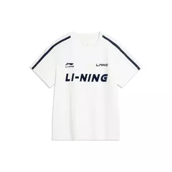 Li-Ning Американская винтажная буква логотипа с принтом круглой горловины мягкая удобная футболка с коротким рукавом женская футболка цвета Off-White AHSU712-1 XXL
