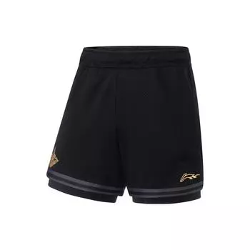 Li-Ning Американские ретро светоотражающие баскетбольные шорты с золотым тиснением, мужские брюки, черные AAPT035-5 M