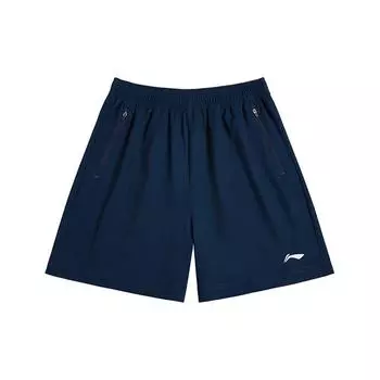 Li Ning Американский логотип Принт Свободные Универсальные Простые Шорты с завязками средней посадки Повседневные Шорты Унисекс AAPU227-2 Гуандун-Синий M