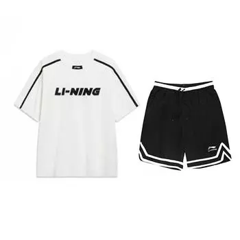 Li Ning Американский принт Круглый вырез Короткий рукав Соревновательный Полосатый Ретро шорты Повседневный Спортивный костюм Унисекс Спортивный костюм YHSU311-1+YAPV001-1 3XL