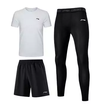 Li Ning Американский Ретро Хай-стрит Удобный Модный Простой Однотонный Универсальный Свободный Мягкий Приятный к коже Повседневный Спортивный Костюм MBZH155-2+MBZH023-1 S