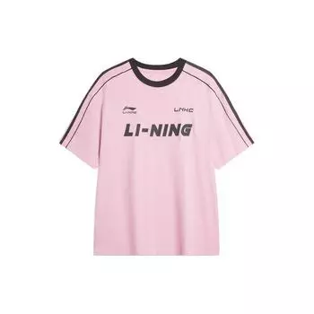 Li-Ning Американский винтажный логотип с полосатым принтом, круглый вырез, свободная удобная повседневная футболка с коротким рукавом и заниженной линией плеч, футболки унисекс AHSU657-7 L