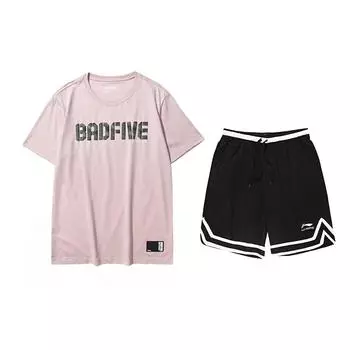 Li-Ning Anti-Five Camouflage Letter Print Round Neck Short Sleeve Casual Sports Suit Unisex suit AHSP077-5+YAPV001-1 M