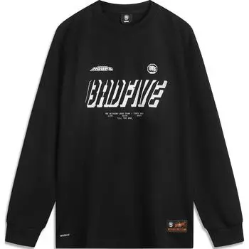 Li-Ning Anti-Five Series Basketball Letter Round Neck Comfortable Breathable Versatile Long Sleeve T-Shirt Men Tops Black ATLU137-1 M