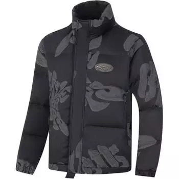 Li-Ning Anti-Five Series Full Print Zipper Stand Collar Comfortable Breathable Versatile Loose Down Jacket Men Outerwear Black AYMU071-4 XL