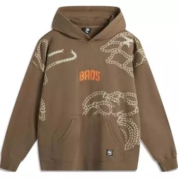 Li-Ning Anti-Five Series Full Print Letter Hooded Comfortable Breathable Versatile Casual Sweatshirt Men sweatshirt Brown AWDU265-5 3XL