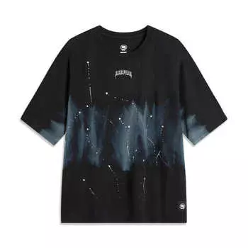 Li-Ning Anti-Five Series Loose Fit Round Neck Pullover Letter Print Short Sleeve T-Shirt Men Tops Black Tie-Dye AHSU601-2 L