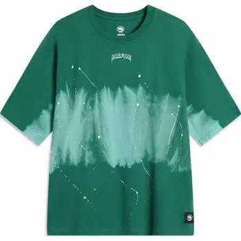 Li-Ning Anti-Five Series Loose Round Neck Pullover Letter Print Short Sleeve T-Shirt Men Tops Stone-Green Tie-Dye AHSU601-3 L