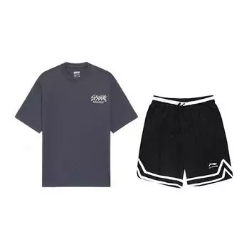 Li-Ning Anti-Five Series Versatile Loose Short Sleeve T-Shirt Casual Sports Set Unisex Tops YHSV281-2+YAPV001-1 M