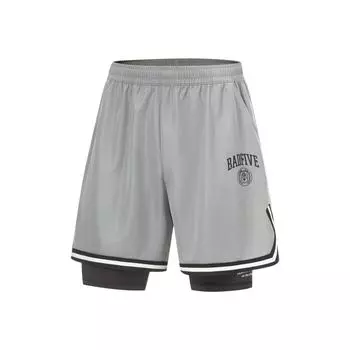 Li-Ning Свободные влагоотводящие быстросохнущие спортивные шорты 2-в-1 с контрастной лентой Anti-Series, мужские штаны Ultimate-серого цвета AKST521-2 L