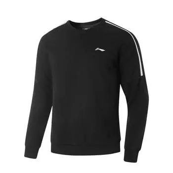 Li-Ning Anti-Static Anti-Bacterial Warm Solid Color Crew Neck Pullover Fleece Long Sleeve Sweatshirt Men sweatshirt Black AWDUF99-1 XL