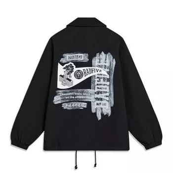 Li-Ning Anti Wu Series, американская ретро куртка с буквенным принтом, свободная куртка с отложным воротником, мужская куртка, черная, AFDT439-3 M