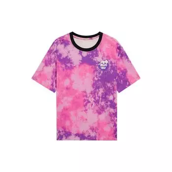 Li-Ning Anti-Wu Series Deceptive Tactics Tie-Dye Футболка с принтом черепа, круглым вырезом и короткими рукавами, мужские топы, розовый, фиолетовый, AHSS389-5 L