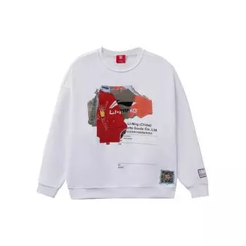 Li Ning Аппликация Логотип Свободный крой Пуловер Круглый вырез Толстовка Мужская толстовка Белый AHSR919-1 M