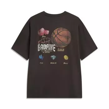 Li Ning Bad Five Letter Футболка с круглым вырезом Удобная Дышащая Универсальная Свободная с коротким рукавом Мужская футболка Черный Шоколадный AHSV063-3 M