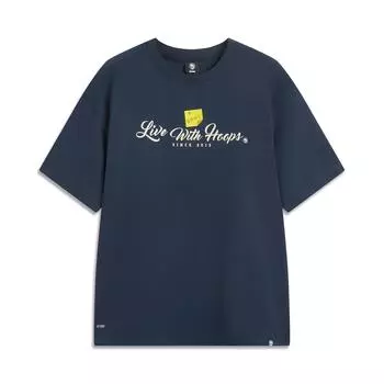Li Ning Bad Five Letter Футболка с круглым вырезом, дышащая, универсальная, свободного кроя, с коротким рукавом, мужская, темно-темно-синяя AAFV005-2 S