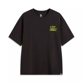 Li Ning Bad Five Letter Футболка с круглым вырезом, дышащая, универсальная, свободного кроя, с коротким рукавом, мужская, футболки, черный, шоколадный, AHSV023-2 M