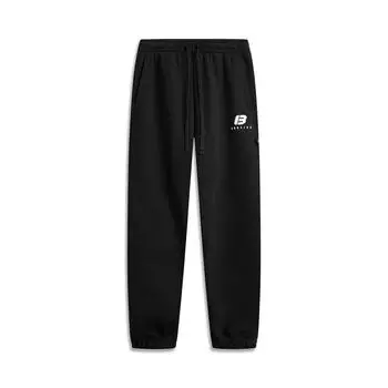 Li Ning Bad Five Letter Спортивные вязаные брюки с манжетами, средней посадки, на кулиске, дышащие, универсальные, мужские брюки, черные AKLV215-3 S