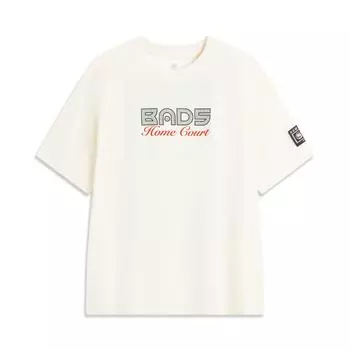 Li Ning Bad Five Модная Универсальная Повседневная Свободная Футболка с Коротким Рукавом и Принтом Букв с Круглым Вырезом Мужские Топы Молочно-Белый AHSVA13-1 S