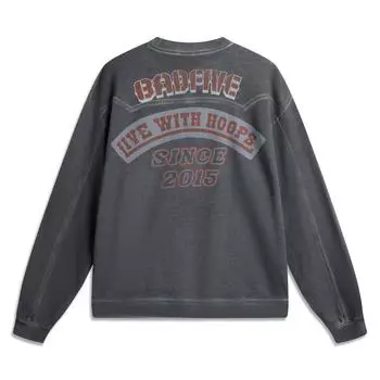 Li Ning Bad Five Простой Удобный Повседневный Свитшот с надписью на спине и круглым вырезом, со спущенным плечом, спортивный мужской свитшот AWDV325-4 M